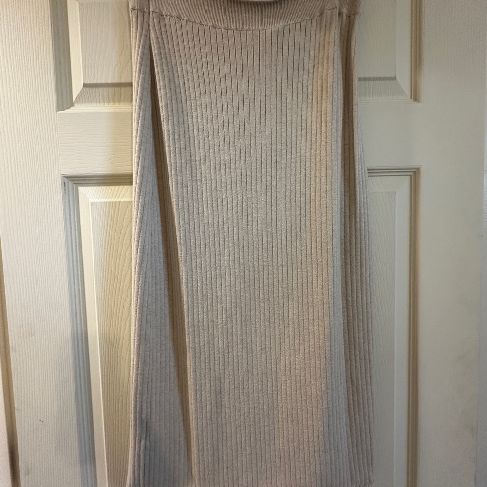 Free People Cream Ribbed Skyline Midi Skirt with Front Slit - Picture 3 of 5